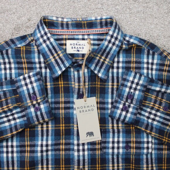 The Normal Brand Flannel Shirt NWT Mens Large Blue Boone Heavy Brushed Twill L/S - Picture 1 of 15